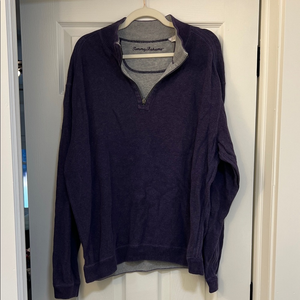 Tommy Bahama Men's Zip-Neck Sweater in Purple with Gray Trim